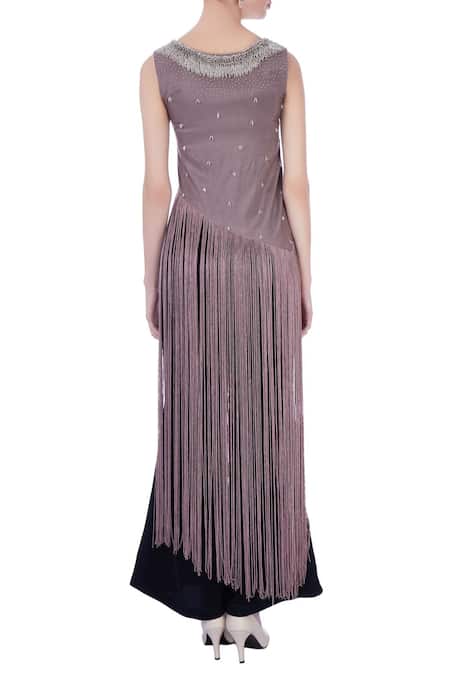 Maison Blu Silk Fringe Tunic & Pant Set 