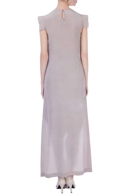 Shop Maison Blu Grey Round Silk Tunic And Dhoti Pant Set at Aza Fashions Shop_Maison Blu_Grey Round Silk Tunic And Dhoti Pant Set_at_Aza_Fashions