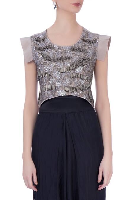 Maison Blu Grey Round Silk Tunic And Dhoti Pant Set at Aza Fashions Maison Blu_Grey Round Silk Tunic And Dhoti Pant Set_at_Aza_Fashions