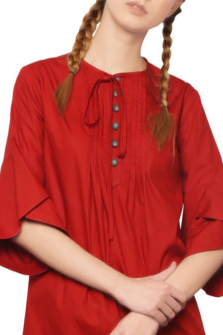 Manika Nanda Red Cotton Short Dress Online at Aza Fashions Manika Nanda_Red Cotton Short Dress _Online_at_Aza_Fashions