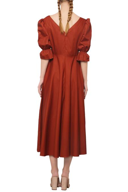 Shop_Manika Nanda_Orange Cotton Flared Dress _at_Aza_Fashions