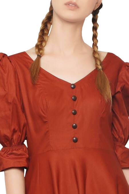 Manika Nanda Orange Cotton Flared Dress Online at Aza Fashions Manika Nanda_Orange Cotton Flared Dress _Online_at_Aza_Fashions