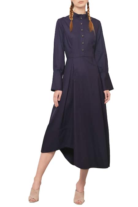 Manika Nanda Blue Navy Asymmetric Midi Dress 