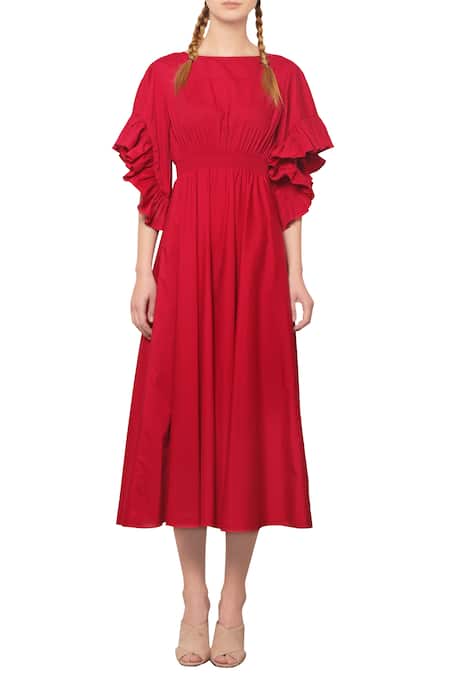 Manika Nanda Red Cotton Midi Dress 