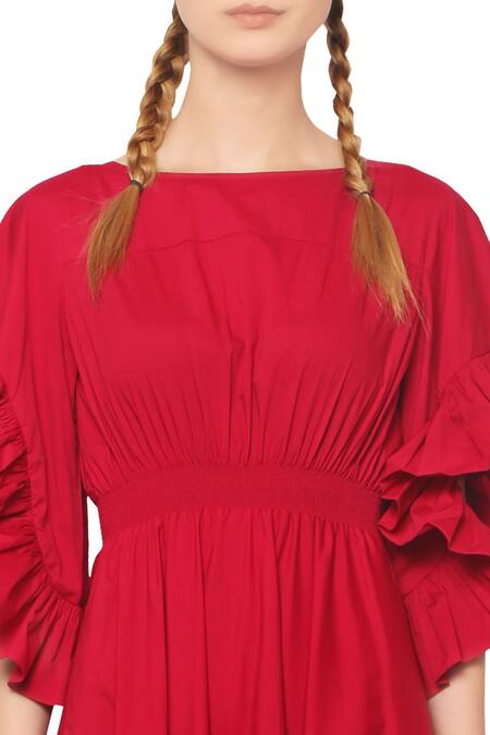 Manika Nanda_Red Cotton Midi Dress _Online_at_Aza_Fashions