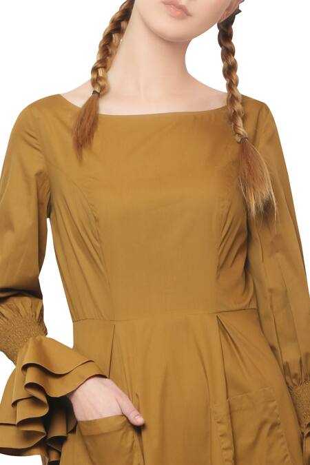 Manika Nanda Yellow Dijon Mustard Ruffled Dress Online at Aza Fashions Manika Nanda_Yellow Dijon Mustard Ruffled Dress _Online_at_Aza_Fashions