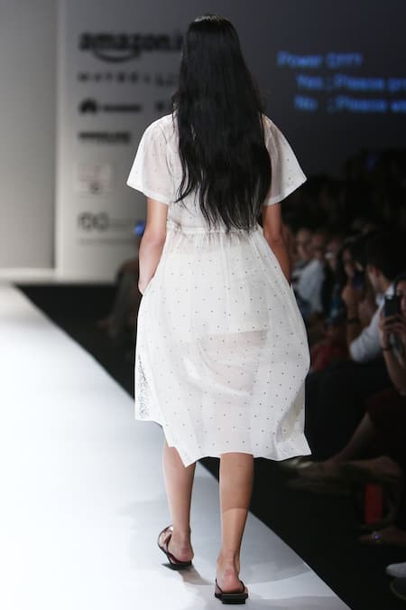 Shop_Prama By Pratima Pandey_Off White Ivory Collar Style Hand-woven Midi Dress And Inner  _at_Aza_Fashions