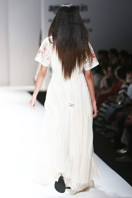 Prama By Pratima Pandey Ivory hand woven chanderi floral dress with slip 