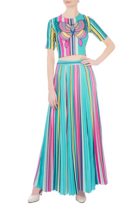 Siddhartha Bansal Blue Round Printed Crop Top