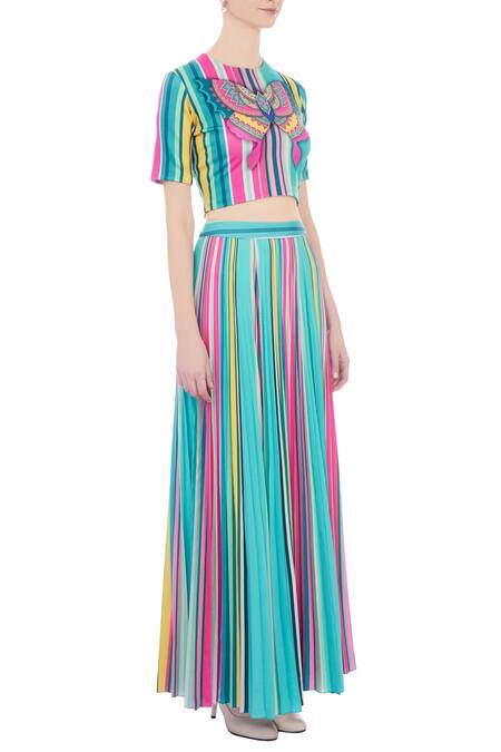 Siddhartha Bansal_Blue Round Printed Crop Top _Online_at_Aza_Fashions