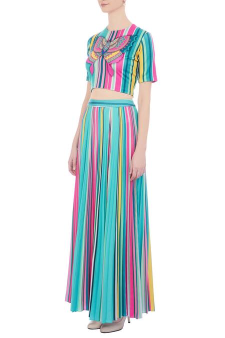 Buy_Siddhartha Bansal_Blue Round Printed Crop Top _Online_at_Aza_Fashions