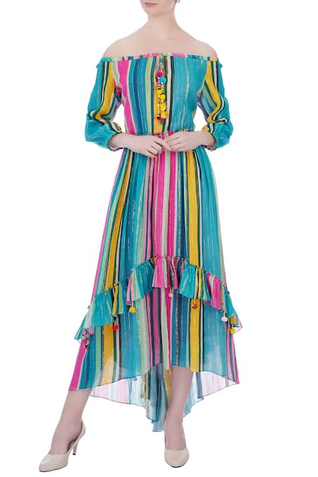 Siddhartha Bansal Blue Cotton Striped Dress