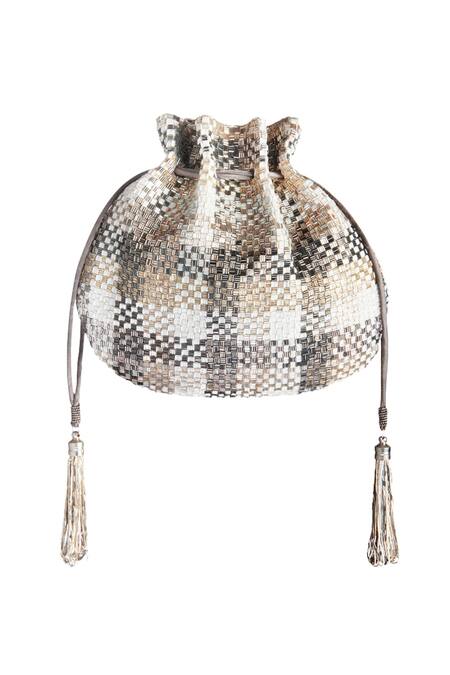 Lovetobag Silver Bugle Bead Embellished Potli