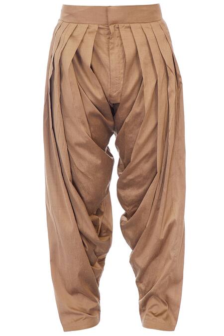 Shop_Pranay Baidya_Gold Cotton Silk Patiala Pant  _at_Aza_Fashions