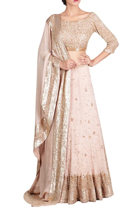 Nakul Sen Pink Chiffon Embellished Lehenga Set