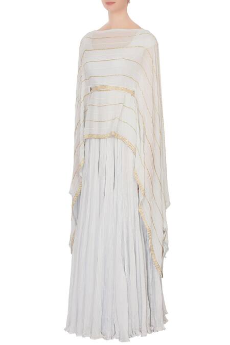 Buy_Pooja Rajpal Jaggi_Blue Square Neck Embroidered Cape With Anarkali  _Online_at_Aza_Fashions