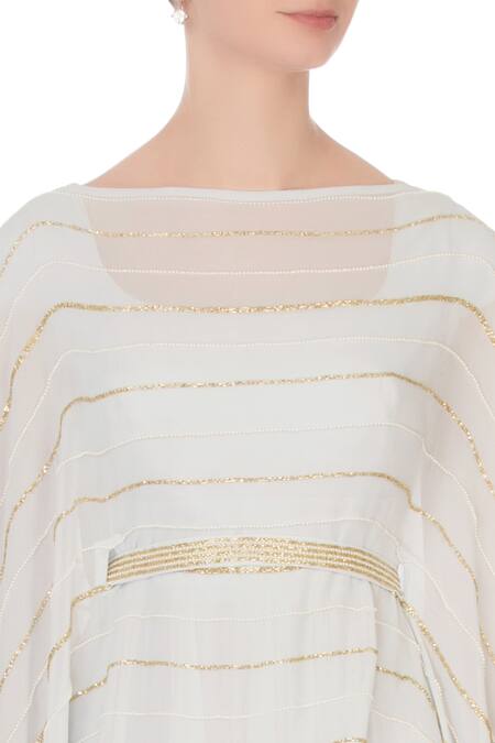 Pooja Rajpal Jaggi_Blue Square Neck Embroidered Cape With Anarkali  _at_Aza_Fashions