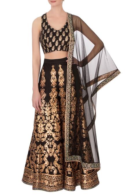 Vandana Sethi Black Satin Silk Gharara Set