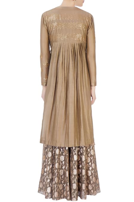 Shop Joy Mitra Grey Round Chanderi Kurta And Lehenga Set at Aza Fashions Shop_Joy Mitra_Grey Round Chanderi Kurta And Lehenga Set _at_Aza_Fashions