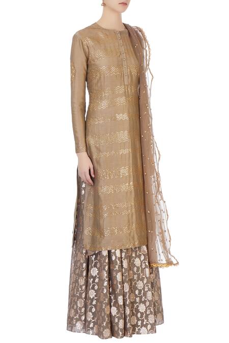 Joy Mitra Grey Round Chanderi Kurta And Lehenga Set Online at Aza Fashions Joy Mitra_Grey Round Chanderi Kurta And Lehenga Set _Online_at_Aza_Fashions