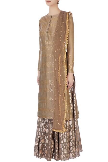 Buy Joy Mitra Grey Round Chanderi Kurta And Lehenga Set Online at Aza Fashions Buy_Joy Mitra_Grey Round Chanderi Kurta And Lehenga Set _Online_at_Aza_Fashions