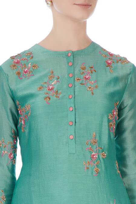 Joy Mitra Green Round Chanderi Kurta And Lehenga Set at Aza Fashions Joy Mitra_Green Round Chanderi Kurta And Lehenga Set _at_Aza_Fashions