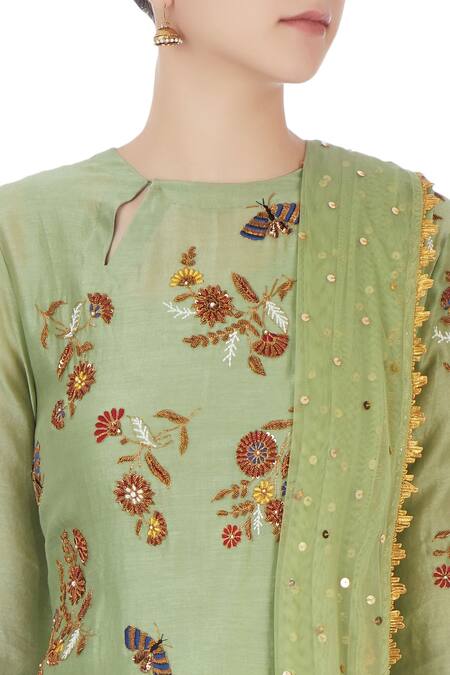 Joy Mitra Green Round Chanderi Kurta And Lehenga Set at Aza Fashions Joy Mitra_Green Round Chanderi Kurta And Lehenga Set _at_Aza_Fashions