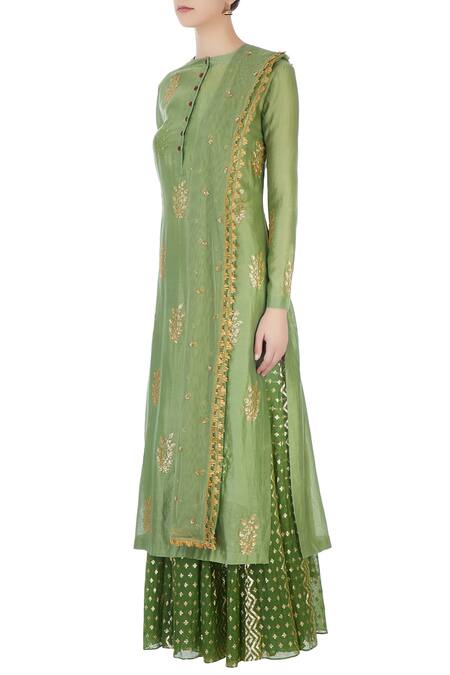 Buy Joy Mitra Green Round Chanderi Kurta And Lehenga Set Online at Aza Fashions Buy_Joy Mitra_Green Round Chanderi Kurta And Lehenga Set _Online_at_Aza_Fashions