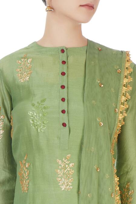 Joy Mitra Green Round Chanderi Kurta And Lehenga Set at Aza Fashions Joy Mitra_Green Round Chanderi Kurta And Lehenga Set _at_Aza_Fashions