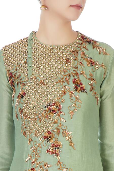 Joy Mitra Green Round Chanderi Kurta And Lehenga Set at Aza Fashions Joy Mitra_Green Round Chanderi Kurta And Lehenga Set _at_Aza_Fashions