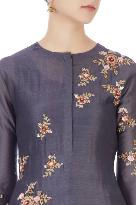 Joy Mitra Grey Round Chanderi Kurta And Lehenga Set at Aza Fashions Joy Mitra_Grey Round Chanderi Kurta And Lehenga Set _at_Aza_Fashions