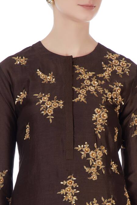 Joy Mitra Brown Round Chanderi Kurta And Lehenga Set at Aza Fashions Joy Mitra_Brown Round Chanderi Kurta And Lehenga Set _at_Aza_Fashions