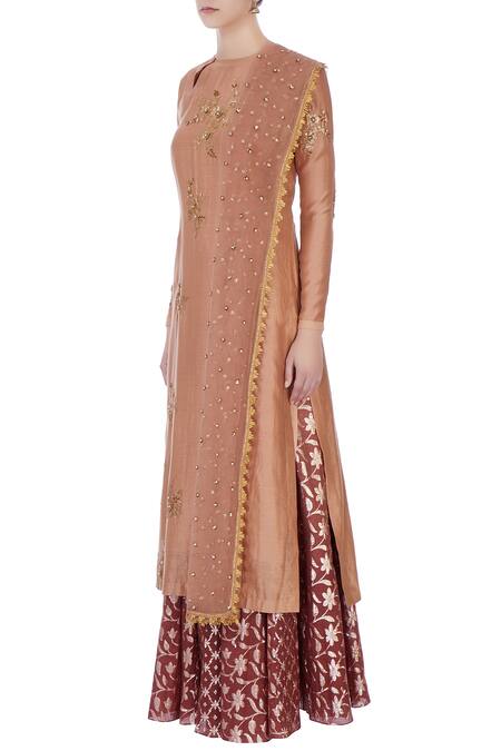Buy Joy Mitra Peach Round Chanderi Kurta And Lehenga Set Online at Aza Fashions Buy_Joy Mitra_Peach Round Chanderi Kurta And Lehenga Set _Online_at_Aza_Fashions