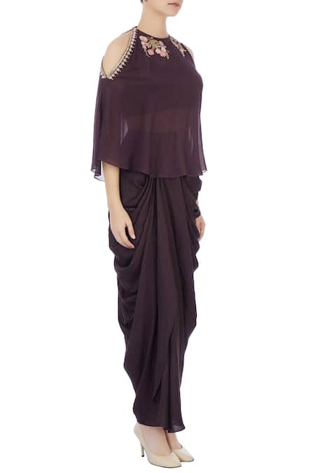 Joy Mitra Black Round Chanderi Cape And Draped Skirt Set Online at Aza Fashions Joy Mitra_Black Round Chanderi Cape And Draped Skirt Set _Online_at_Aza_Fashions