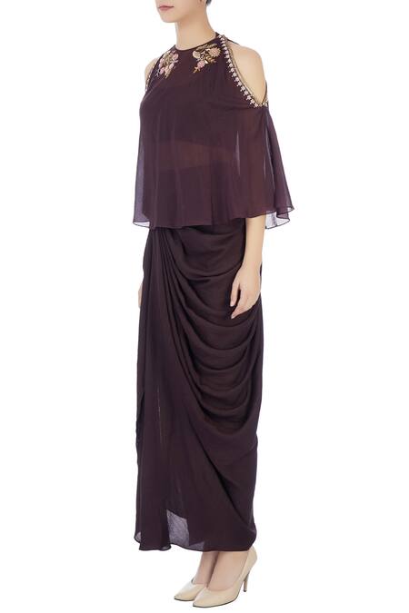 Buy Joy Mitra Black Round Chanderi Cape And Draped Skirt Set Online at Aza Fashions Buy_Joy Mitra_Black Round Chanderi Cape And Draped Skirt Set _Online_at_Aza_Fashions