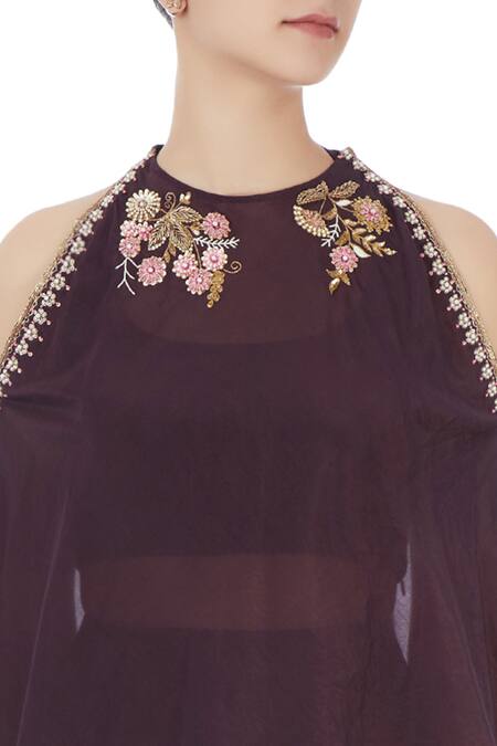 Joy Mitra Black Round Chanderi Cape And Draped Skirt Set at Aza Fashions Joy Mitra_Black Round Chanderi Cape And Draped Skirt Set _at_Aza_Fashions