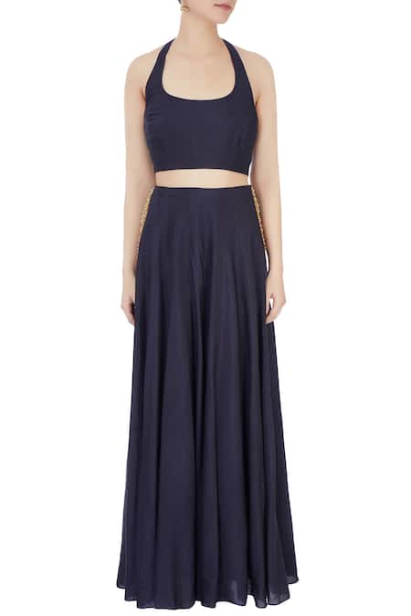 Shop Joy Mitra Black Blouse Halter Silk Cape And Lehenga Set Online at Aza Fashions Shop_Joy Mitra_Black Blouse Halter Silk Cape And Lehenga Set _Online_at_Aza_Fashions