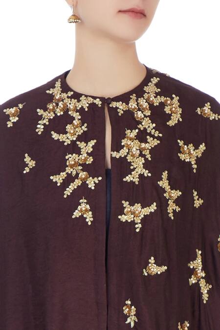 Joy Mitra Black Blouse Halter Silk Cape And Lehenga Set at Aza Fashions Joy Mitra_Black Blouse Halter Silk Cape And Lehenga Set _at_Aza_Fashions