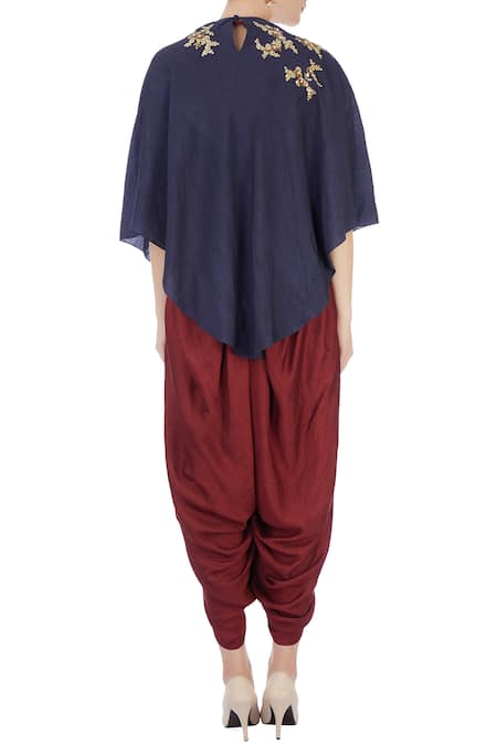 Shop Joy Mitra Red Blouse Halter Silk Cape And Dhoti Pant Set at Aza Fashions Shop_Joy Mitra_Red Blouse Halter Silk Cape And Dhoti Pant Set _at_Aza_Fashions