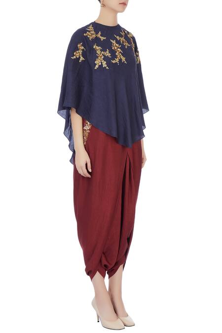 Joy Mitra Red Blouse Halter Silk Cape And Dhoti Pant Set Online at Aza Fashions Joy Mitra_Red Blouse Halter Silk Cape And Dhoti Pant Set _Online_at_Aza_Fashions