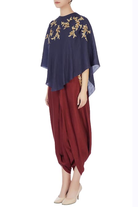 Buy Joy Mitra Red Blouse Halter Silk Cape And Dhoti Pant Set Online at Aza Fashions Buy_Joy Mitra_Red Blouse Halter Silk Cape And Dhoti Pant Set _Online_at_Aza_Fashions