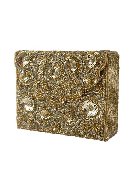 Buy_Adora By Ankita_Gold Sequins, Beads Floral Embellished Clutch _Online_at_Aza_Fashions