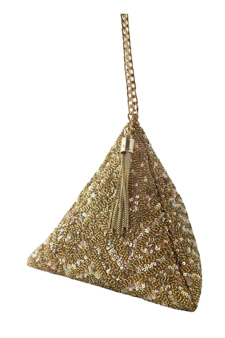 Shop Adora By Ankita Gold Sequins Polyester Chevron Embellished Clutch at Aza Fashions Shop_Adora By Ankita_Gold Sequins Polyester Chevron Embellished Clutch _at_Aza_Fashions