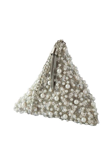 Adora By Ankita Silver Pearl Polyester Embellished Clutch Online at Aza Fashions Adora By Ankita_Silver Pearl Polyester Embellished Clutch _Online_at_Aza_Fashions