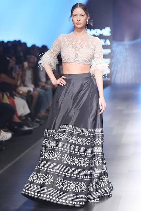 Ridhi Mehra White Skirt Printed Lehenga With Embellished Blouse