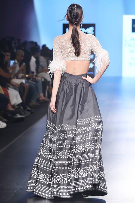 Shop_Ridhi Mehra_White Skirt Printed Lehenga With Embellished Blouse_at_Aza_Fashions