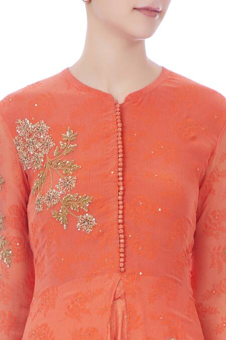 Manasi Sengupta_Orange Round Embroidered Kurta Set  _at_Aza_Fashions