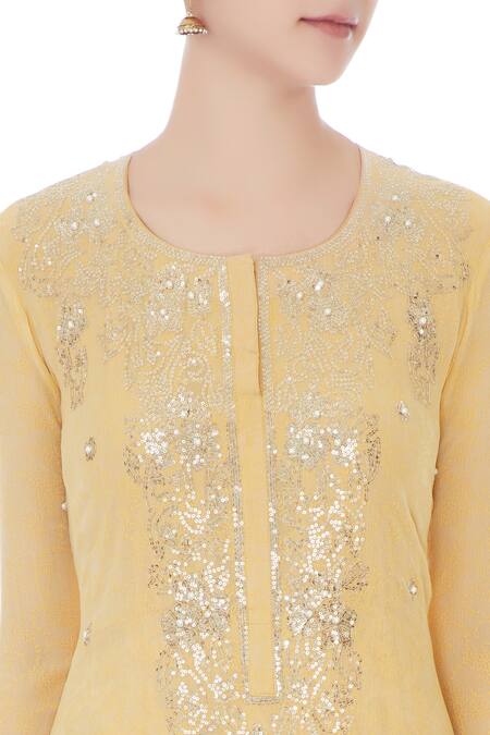 Manasi Sengupta_Yellow Round Layered Kurta Set  _at_Aza_Fashions