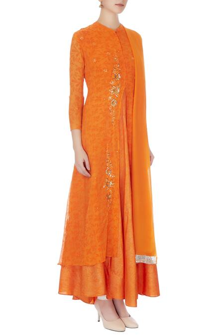 Manasi Sengupta_Orange Embroidered Kurta With Dupatta  _Online_at_Aza_Fashions