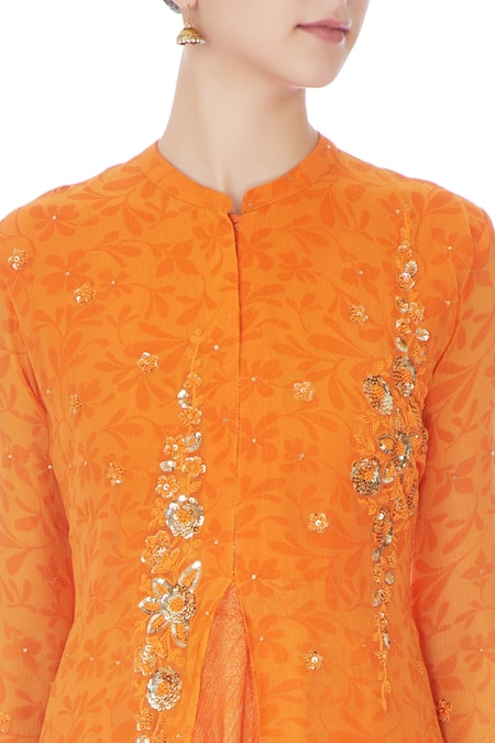 Manasi Sengupta_Orange Embroidered Kurta With Dupatta  _at_Aza_Fashions